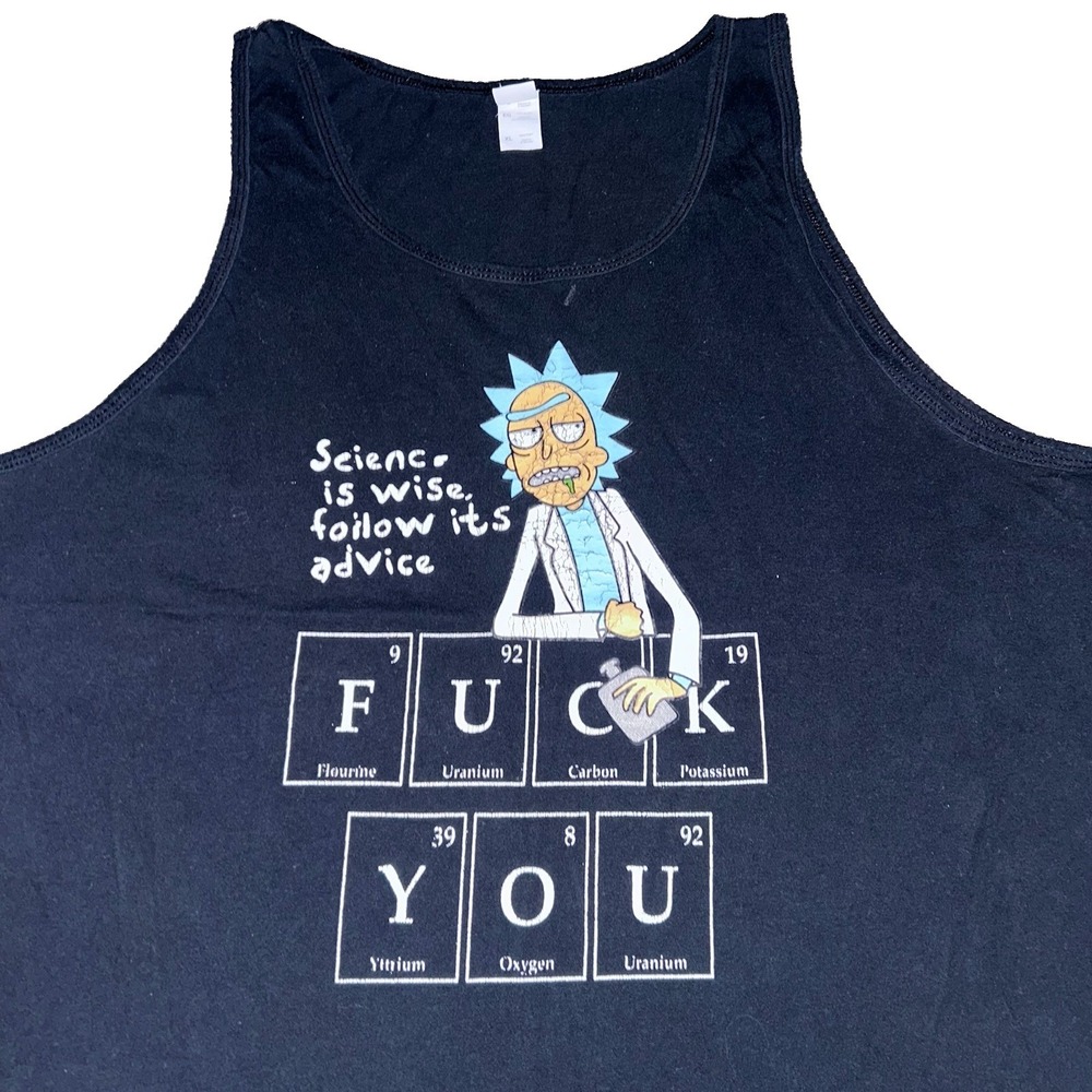 Vintage Y2K Rick & Morty F*ck You Black Tank Top Mens Size XL Rare Cartoon